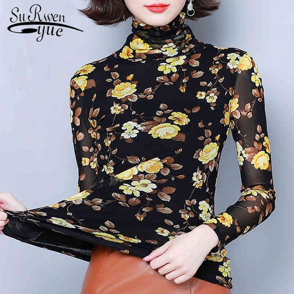 

blusas mujer de moda floral plus size 4xl turtleneck ladies blusas slim women long sleeve shirts clothing 7527 50 210417, White