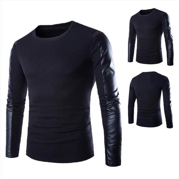 

brands designer autumn winter sweaters men t shirt patchwork long leather sleeve o neck jumpers pullovers male christmas sweater, White;black