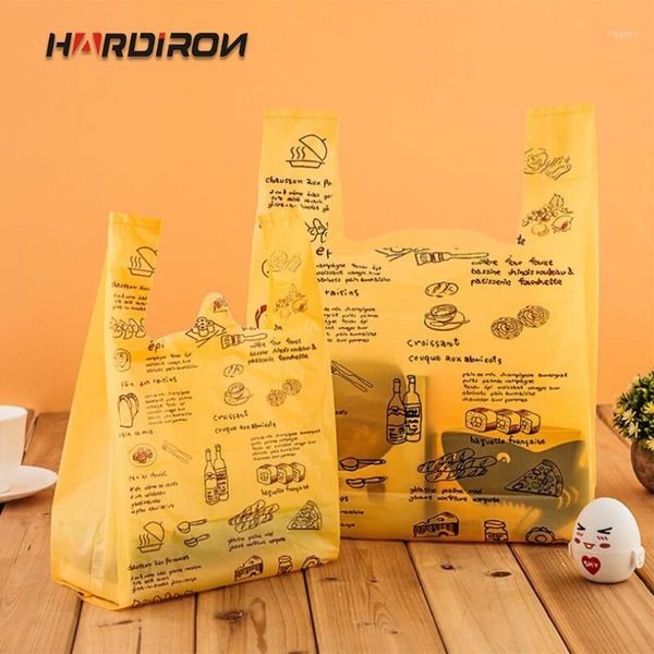 Sacos de armazenamento hardiron amarelo impresso letra padrão supermercado shopping portátil saco de plástico pão frutas takeaway embalagem saco