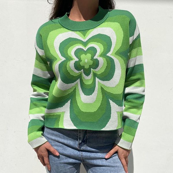 

women's sweaters y2k sweater women flower striped autumn winter long sleeve knitted harajuku pullovers knitwear sueter feminino, White;black