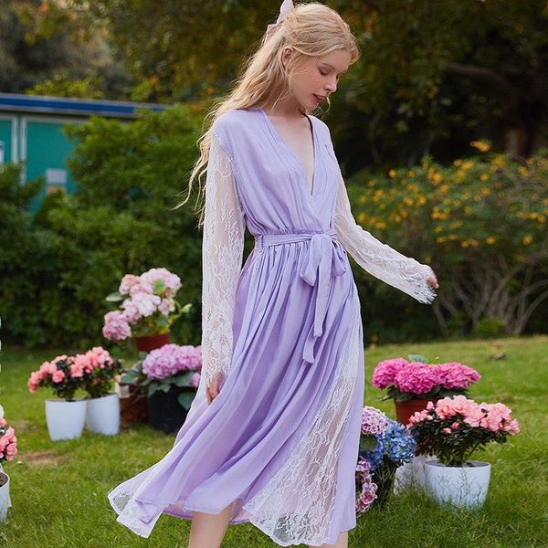 

women's sleepwear solid plush robes lace kimono robe fashion bathrobe home dress peignoir summer wedding bridesmaid h837, Black;red