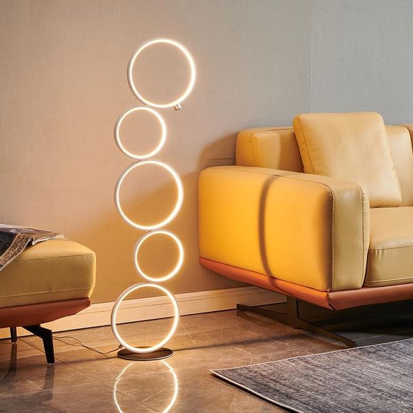 

modern five ring led floor lamp living room bedroom standing dimmable linear light art deco bedside fixture lamps