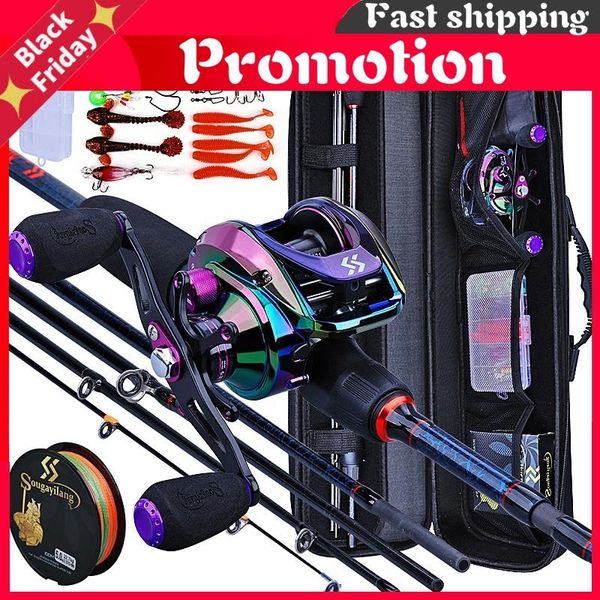 

rod reel combo fishing rods and reels 5 section carbon baitcasting travel set with full kits carrier bag