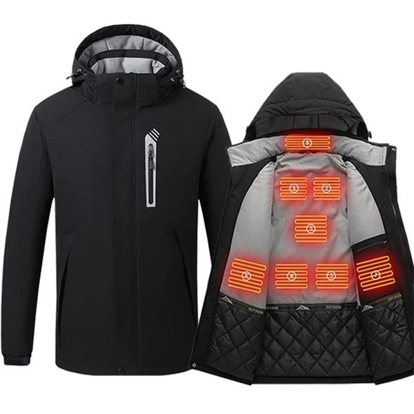 

men 8 zone heating jacket winter electric heated clothes usb charging waterproof windbreaker heat outdoor skiing coat m-5xl 211104, Black
