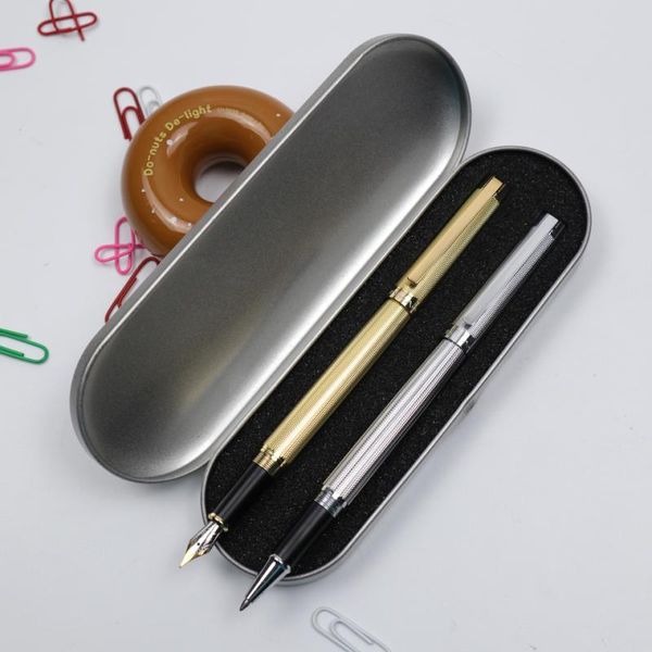 

jinhao 155 style luxury metal fountain pen 0.5mm & roller 0.7mm double pens gift box gold silver office school supplies