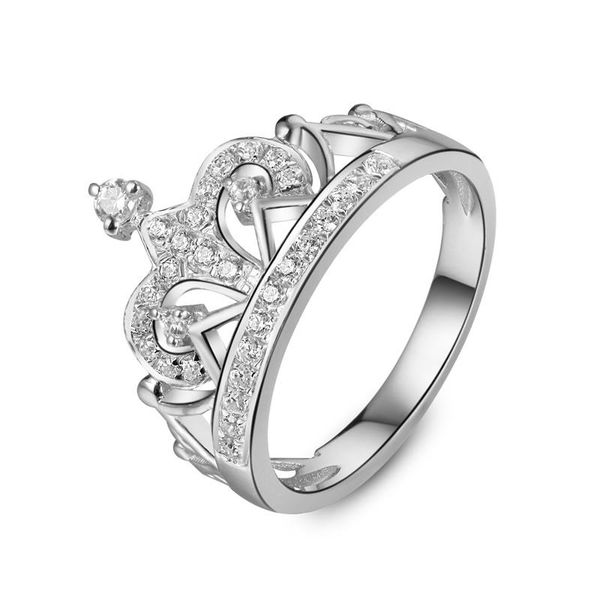 

cluster rings pretty queen crown solid sterling 925 silver ring white gold color anniversary jewelry, Golden;silver