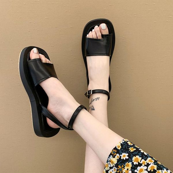 

sandals thick-soled summer style taro purple word with roman women's, Black