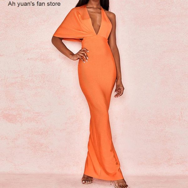 

casual dresses ah yuan draped backless women side split evening party dress 2021 v neck orange black long bandage, Black;gray