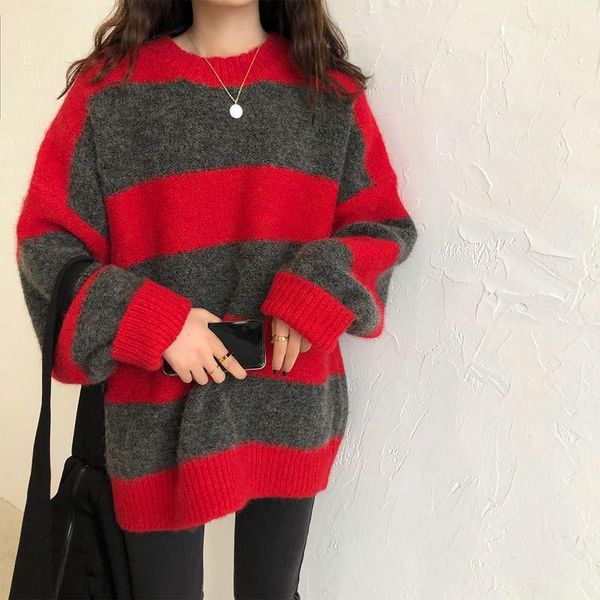 

women's sweaters striped sweater long sleeve casual women knitted autumn pullover o-neck jumper 2021 loose, White;black