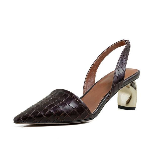 

100% genuine leather high heels sandals elegant party ladies dress shoes summer beach woman, Black