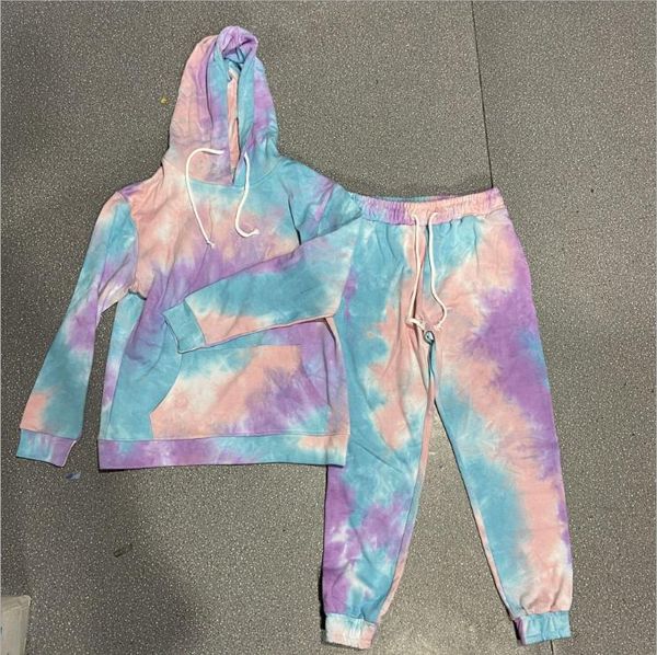 

Cross-border autumn and winter new fitness leisure pad-dyeing hooded sweater two-piece suit for men and women couples sports suit, Black