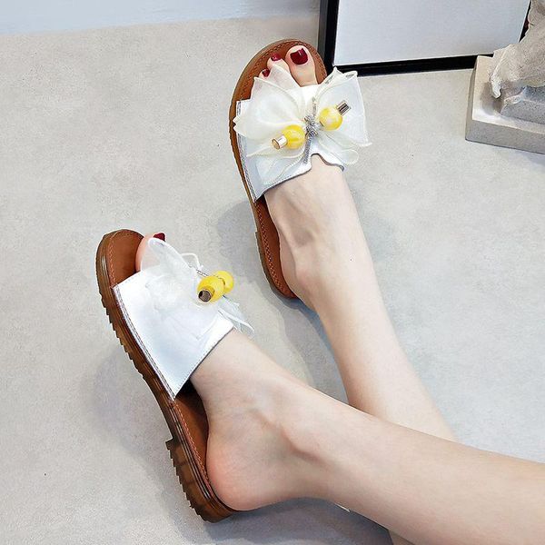 

slippers coolulu women open toe slides sandals flats shoes casual house summer leisure with bow tie 35-40, Black