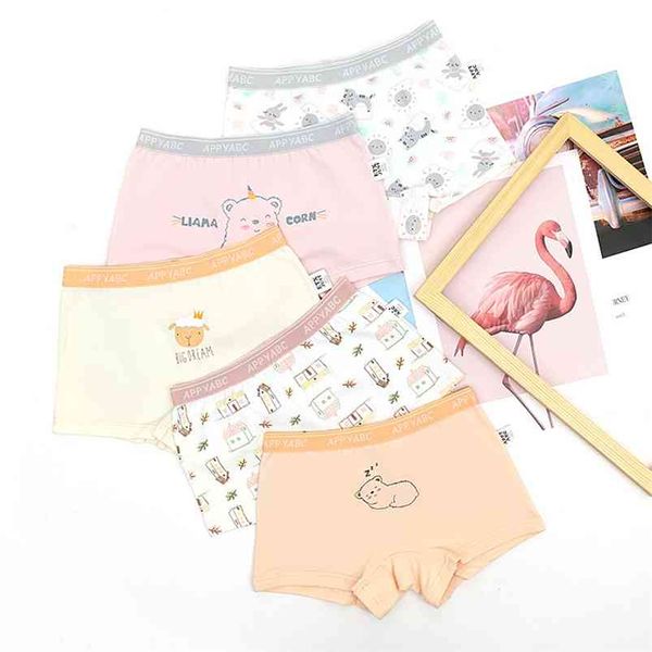 5 teile / los Kinder Unterwäsche Baumwolle Mädchen Höschen Weiche Komfortable Shorts Unterhose Cartoon Sheep Print Boxer Für Teenager 210622