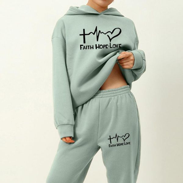 

women's two piece pants fashion winter women tracksuit solid hoodies sets warm sweatshirts and long pant female clothing, White