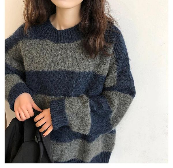 

women's sweaters 2021 men women striped knit jumper sweater retro hip hop pullovers oversize lazy oaf fashion pull femme, White;black