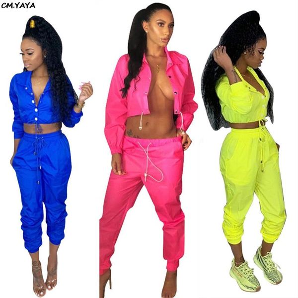 

two piece dress 2021 safari women tracksuit button up long sleeve trench pants suit fashion sporty outfit set 3 color ls6235, White