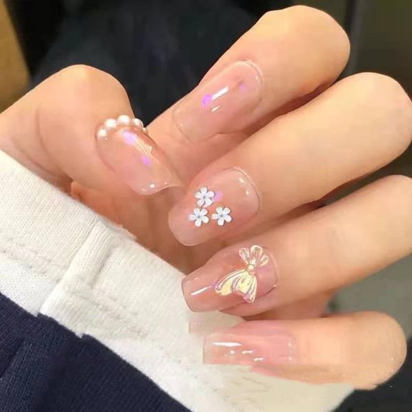 

nail art decorations ornament mini white five-petal flower material cute small resin diamond, Silver;gold