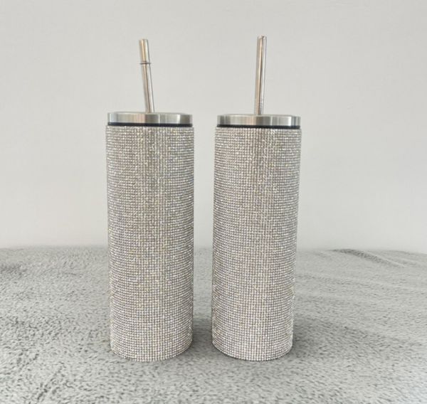 

20oz bling shiny diamond water bottle tumblers stainless steel thermos cup portable silver vacuum flask smart temperature coffee mug