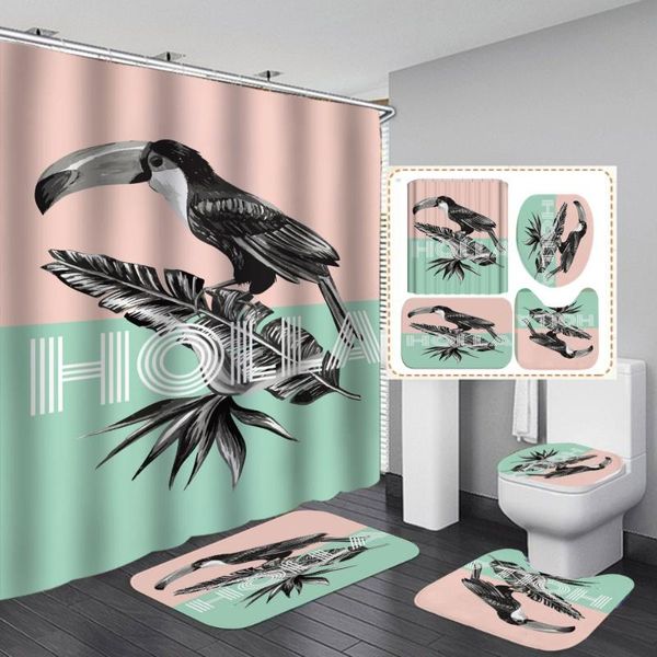

shower curtains flamigo curtain tropical ins style with non slip rug mat bathroom waterproof polyester home decor 180x180cm