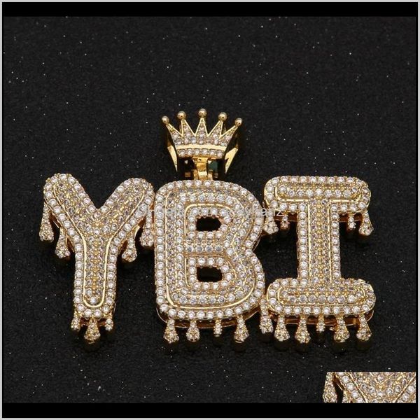

& pendants drop delivery 2021 a-z custom name bubble letters necklaces mens fashion hip hop jewelry iced out gold sier crown initial letter, Silver