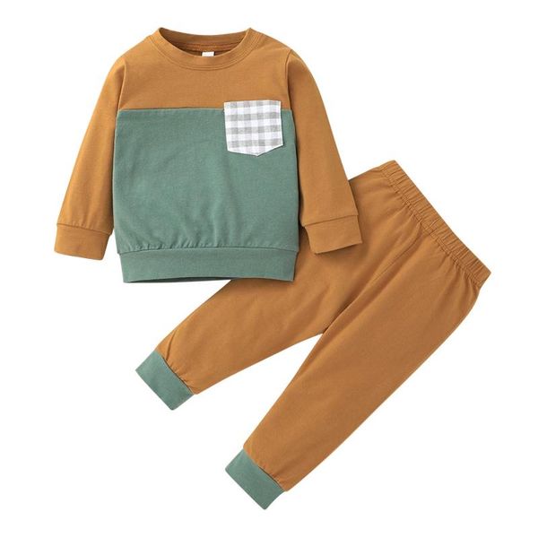 

clothing sets 2pcs autumn kids clothes boys born infant baby splice plaid loose t-shirt +pants outfits set conjuntos de menino, White