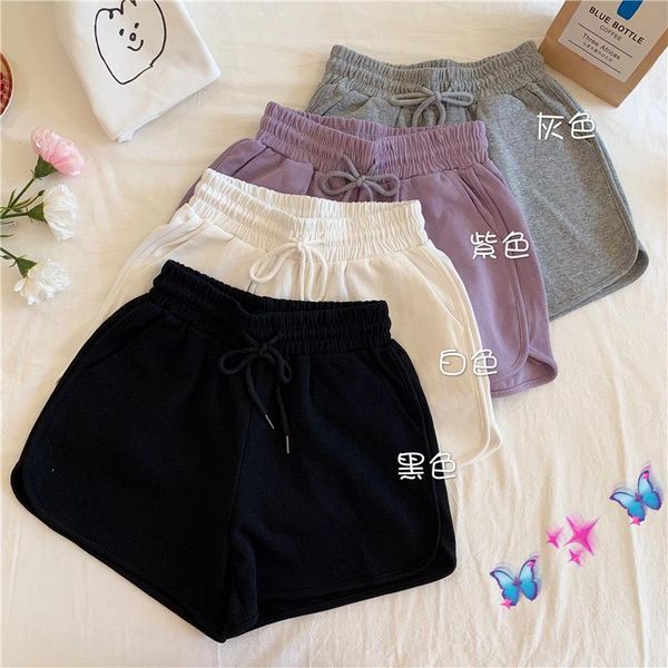 

women's shorts summer sports solid color loose casual wide-legged high-waist oversized outer wear pants, White;black