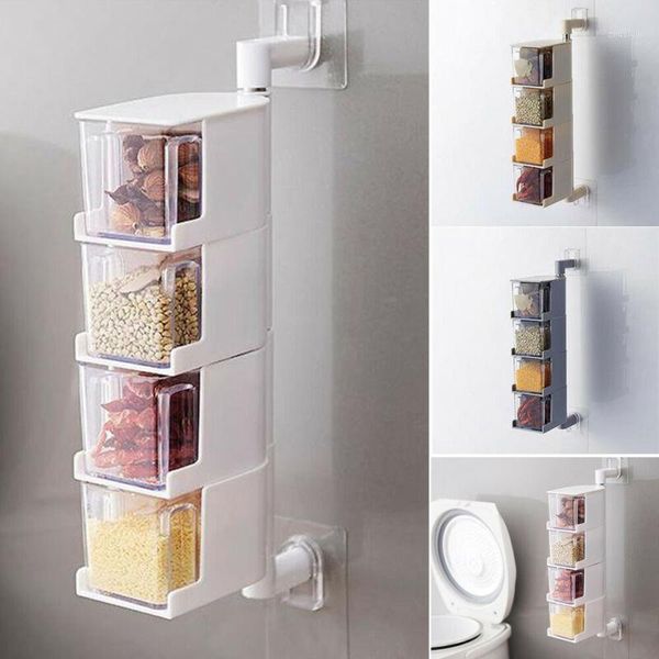 

storage bottles & jars kitchen seasoning bottle box condiment container rack spice wall mount 4layers rotating organizer