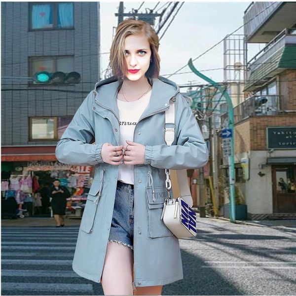 

women's fashion mid-length loose coat retro long-sleeved side pockets lining cloth chic windbreaker trench coats, Tan;black