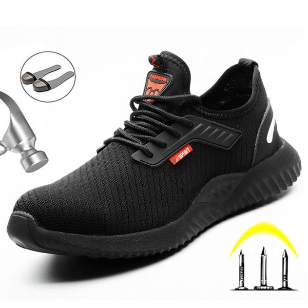 

boots indestructible shoes men safety work puncture-proof lightweight sneakers male drop, Black
