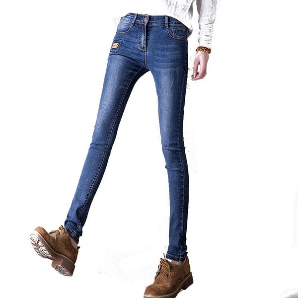 

ladies blue denim lead elastic waist jeans slim high women's