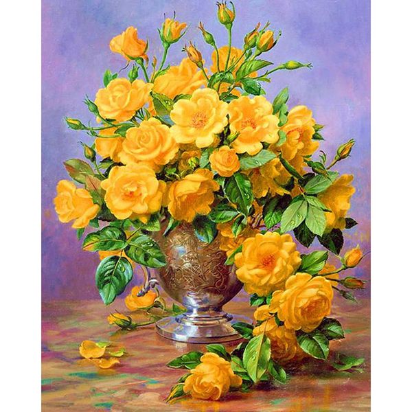 

diamond painting 5d diy cross stitch yellow rose vase full drill embroidery mosaic