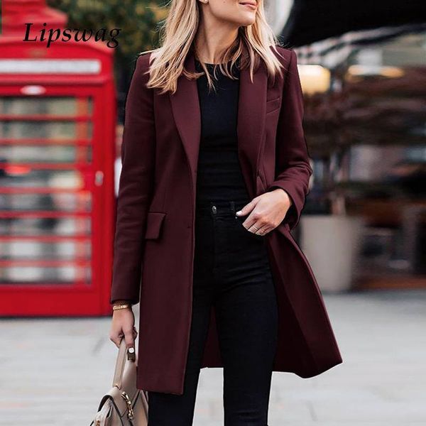 

women's wool & blends 2022 spring fashion single-breasted outerwear office lady commute elegant outwears casual women slim solid lapel, Black