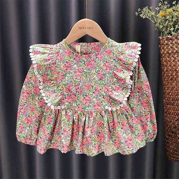 

gooporson fashion kids clothes fall little girls costume flower lace long sleeve shirt cute korean toddler children blouse 210715, White;black