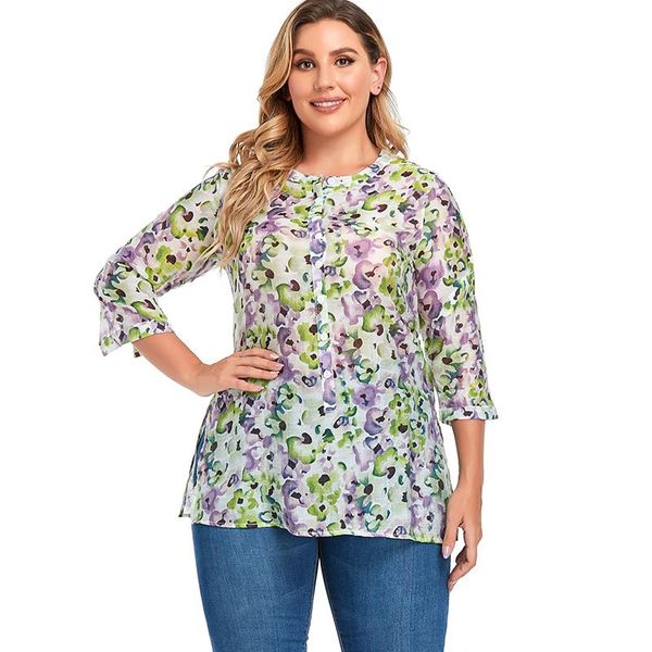 

plus size t-shirt 2021 summer womens chiffon print blouse fashion ladies vintage elegant pullover 4xl 5xl 6xl, Black