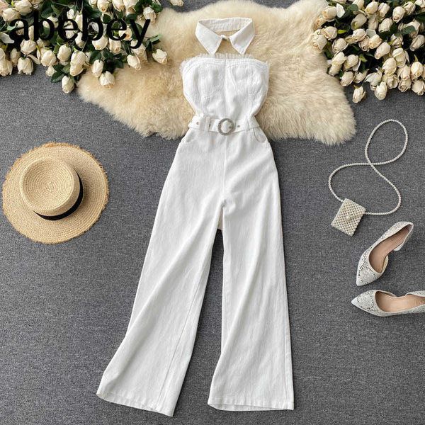 

retro denim strapless rompers women sleeveless backless jumpsuits summer off shoulder streetwear long rompers 210715, Black;white