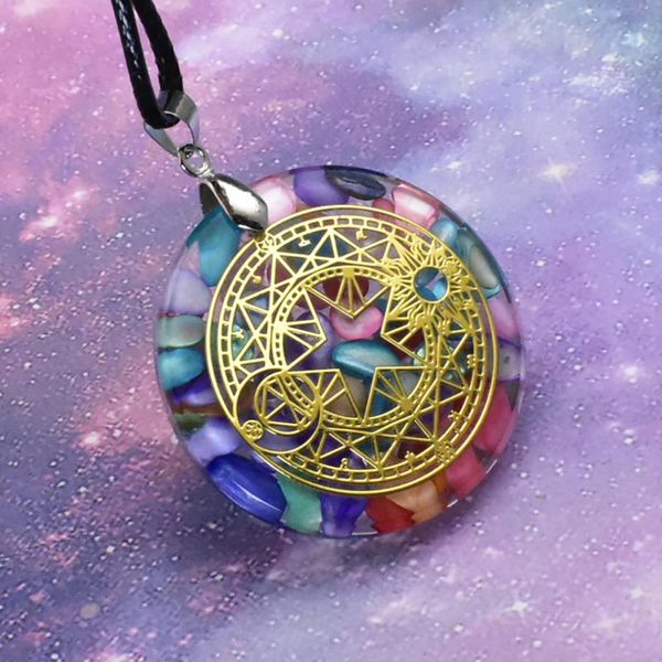 

pendant necklaces natural crystal chakra orgonite energy bring lucky oronge necklace shell geometry healing reiki yoga meditation jewelry, Silver
