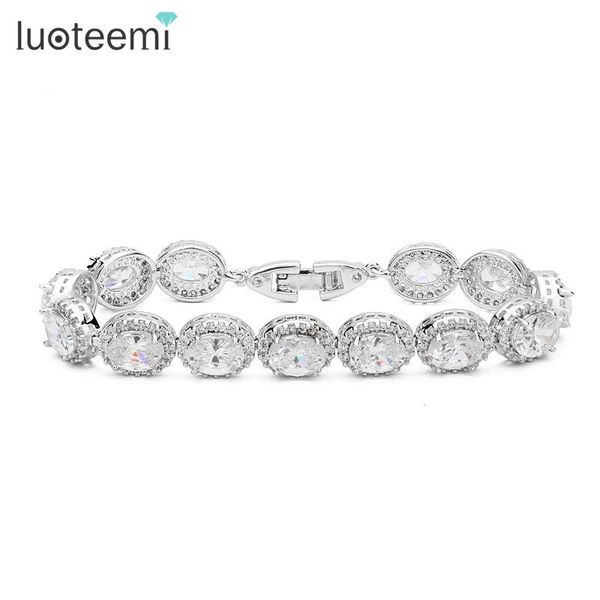 

bangle luoteemi design egg shape clear cubic zirconia tennis bracelets for women luxury wedding gift jewelry, Black