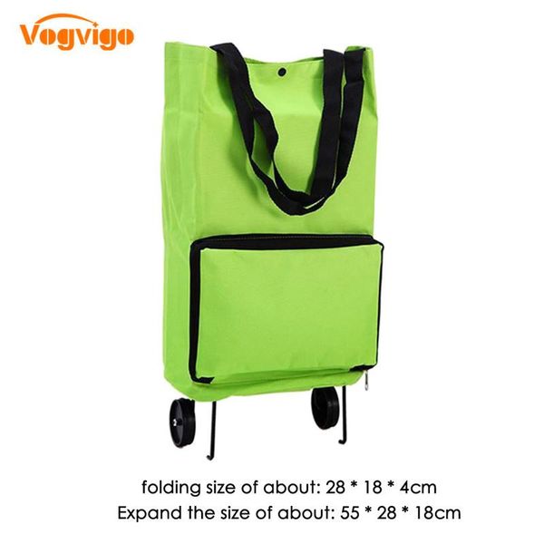 

shopping bags vogvigo portable trolley with wheels foldable basket cart roll grocery green bag folding carry-on handbag