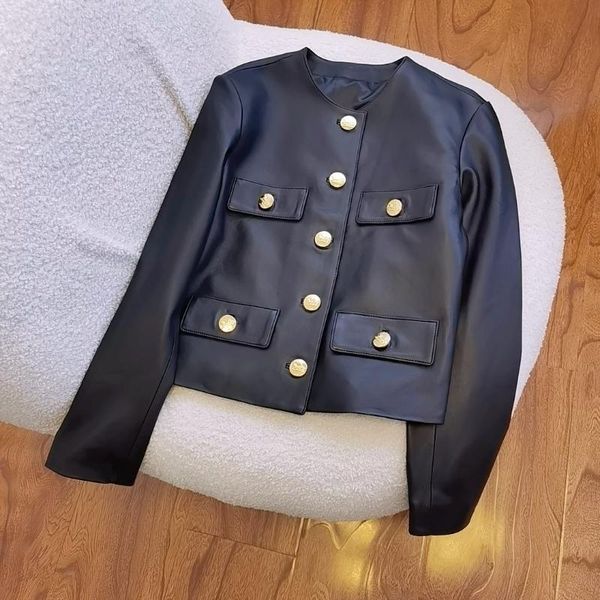 

women's jackets 2021 sheepskin leather clothes gold buckle without collar, your is soft, delicate and textured, Black;brown