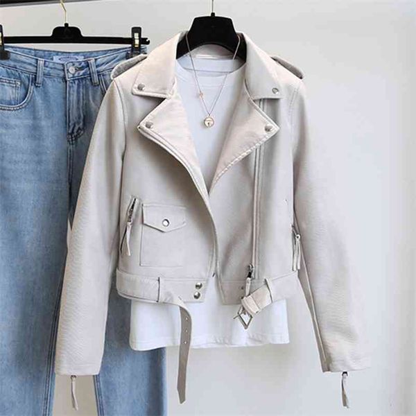 

women spring autumn slim short snake print motorcycle jacket vintage faux leather jackets zipper belt overcoat 210430, Tan;black