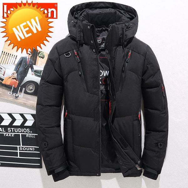 

icelion men's duck down warm jacket hooded thick puffer coat male casual overcoat thermal winter parka, Black