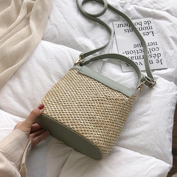 

evening bags casual chains straw bucket women summer messenger bag rattan beach lady travel purses and handbags shoulder bolsa