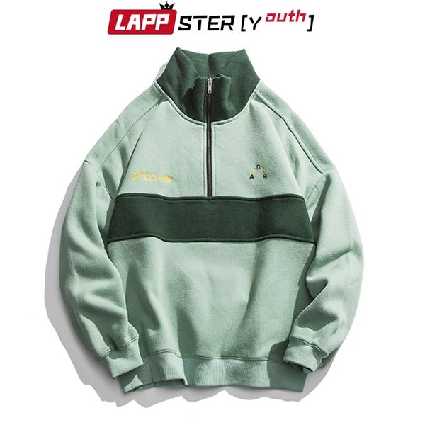 LAPPSTER-Jugend Harajuku Patchwork Rollkragen Hoodies Pullover Herren Farbblock Koreanische Fleece Sweatshirts Streetwear Kleidung 210715