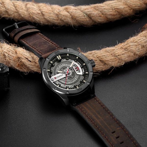 

wristwatches curren 8301 sports watch military watches male analog date quartz men casual leather wrist drop, Slivery;brown