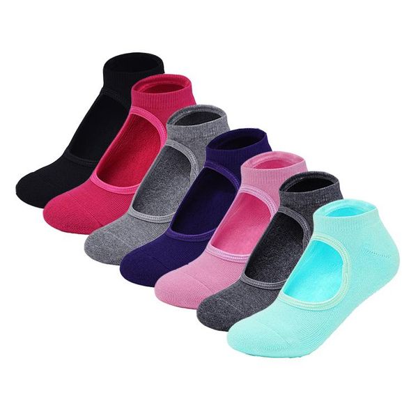 

sports socks cotton yoga non slip for women skid with grips pilates ballet dance barefoot exercise fitness, Black