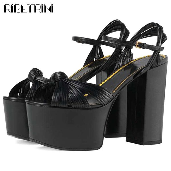

sandals runway show luxury brand summer fashion high heels party sandals women cool platform shoes woman, Black