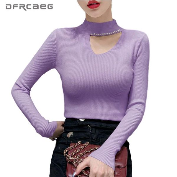

hallow out slim woman knitwear with beading 2021 autumn long sleeve pullovers knitted sweaters bottoming clothes women's, White;black