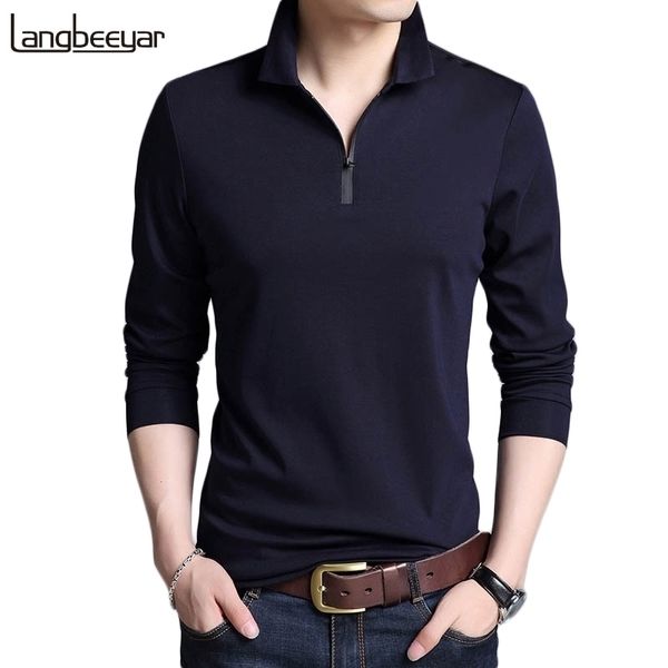 Nova Moda Marcas Designer Polo Camisa Homens de Algodão Meninos Estilo de Rua Manga Longa Slim Fit Coreano Pólos Casuais Homens Roupas 210401