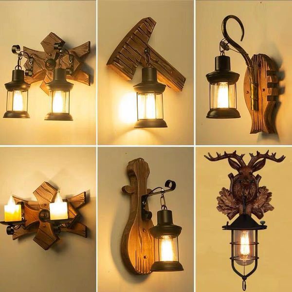 

wall lamps industrial style lamp wood creative personality antique bar cafe restaurant balsa boat aisle american retro