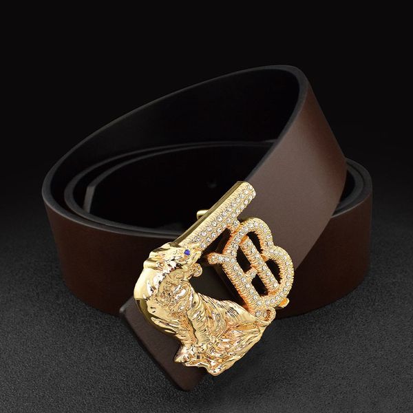 

luxury brand belt zodiac sheep head belt men's leather high-end korean fashion young people's personalized trouser, Black;brown